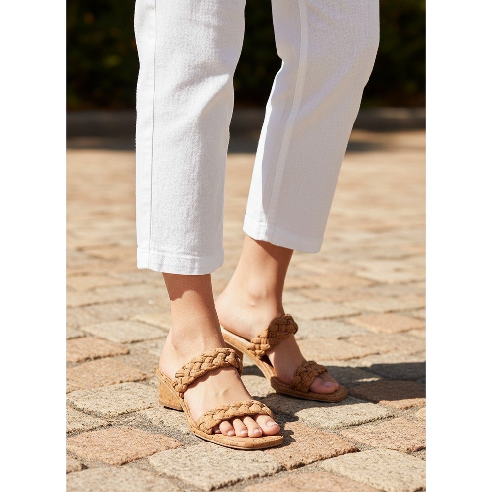 Dolce Vita Ronin Sandal Womens 8 Natural Cork Braided Strap Square Heel Mule